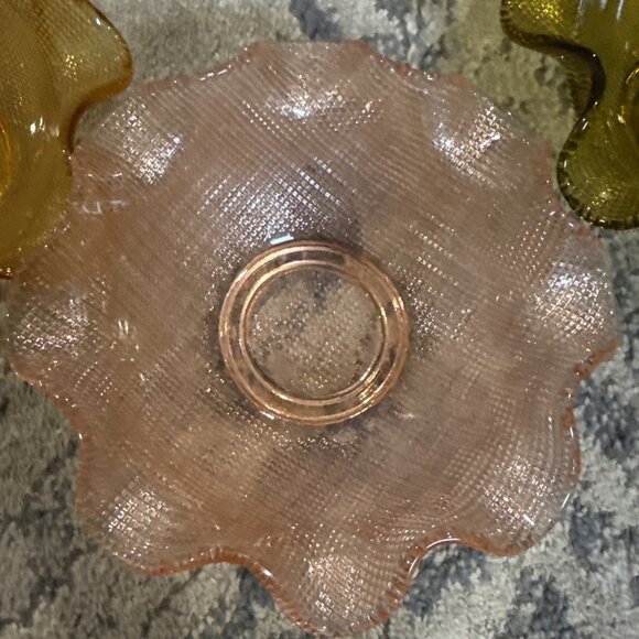 Vintage Italian Colony Amber Waffle Glass Ruffled Fruit Dessert Bowls Lot 1960s - Picture 3 of 13